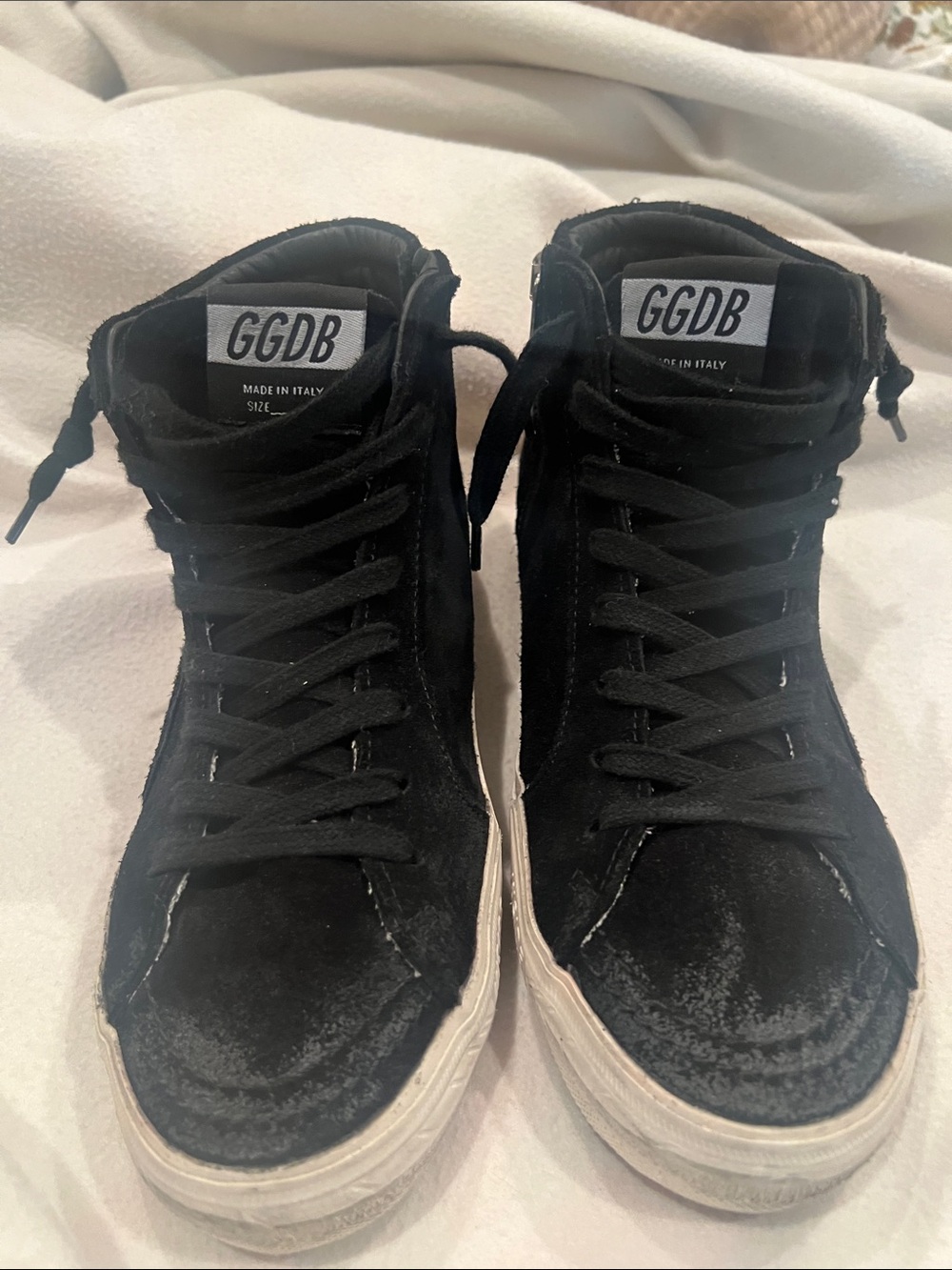 Golden Goose Black High-Top Suede Sneakers with White Sole